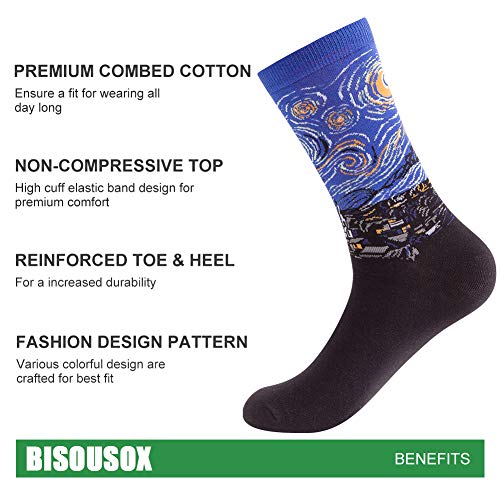 BISOUSOX Calcetines Estampados Hombre,Hombres Ocasionales Calcetines Divertidos Impresos de Algodón de Pintura Famosa de Arte Calcetines,Calcetines de Colores de moda