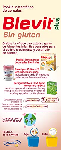 Blevit Plus Sin Gluten - Papilla de Cereales para Bebé con Harina de Arroz y Harina de Maíz - Sin Azúcares Añadidos - Desde los 4 meses - 600g