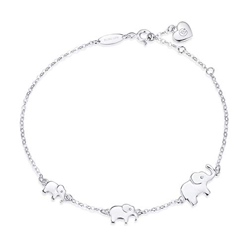 BlingGem Pulsera para Mujer Plata 925 3 Elefante Pulsera para La Familia Símbolo 3 Generación Joyería de Animales Cumpleaños Aniversario Regalo para Mujer Novia