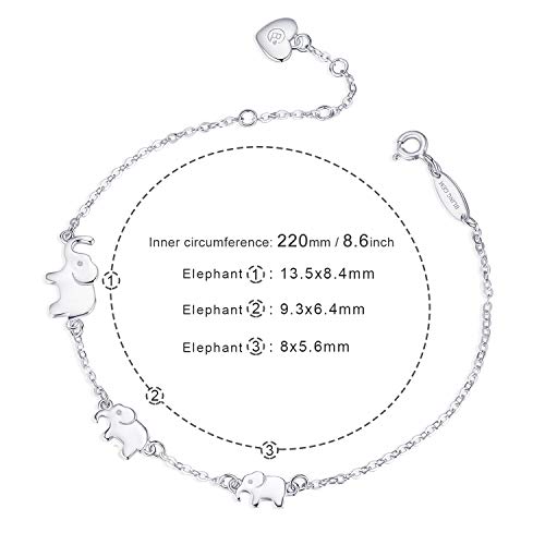 BlingGem Pulsera para Mujer Plata 925 3 Elefante Pulsera para La Familia Símbolo 3 Generación Joyería de Animales Cumpleaños Aniversario Regalo para Mujer Novia