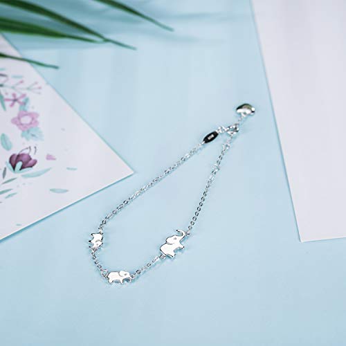 BlingGem Pulsera para Mujer Plata 925 3 Elefante Pulsera para La Familia Símbolo 3 Generación Joyería de Animales Cumpleaños Aniversario Regalo para Mujer Novia