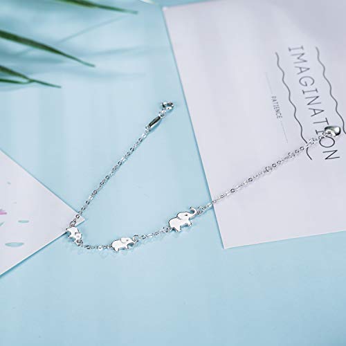 BlingGem Pulsera para Mujer Plata 925 3 Elefante Pulsera para La Familia Símbolo 3 Generación Joyería de Animales Cumpleaños Aniversario Regalo para Mujer Novia