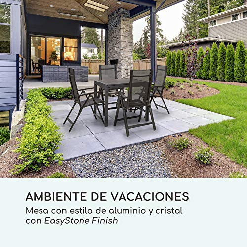 blumfeldt Tenerife – Mesa de Exteriores, Mesa Extensible, Hecha de Aluminio, Vidrio endurecido, fácil de Montar, EasyStone Finish: estética de Piedra Natural, tamaño máximo de 180 x 90 cm, mármol