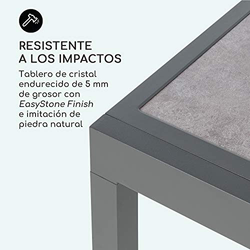 blumfeldt Tenerife – Mesa de Exteriores, Mesa Extensible, Hecha de Aluminio, Vidrio endurecido, fácil de Montar, EasyStone Finish: estética de Piedra Natural, tamaño máximo de 180 x 90 cm, mármol