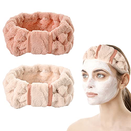 Bncxdc Diadema Maquillaje, SPA Diademas, 2 bandas envolturas elásticas para la cabeza de ducha de baño para mujeres y niñas, que se lavan la cara, spa, ducha, deportes, belleza, cuidado de la piel