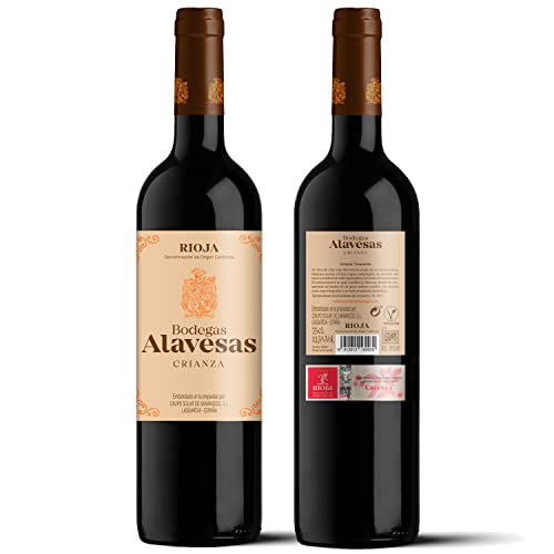 Bodegas Alavesas – Vino Tinto Crianza 2018 Denominación de Origen Calificada Rioja, Variedad Tempranillo, 12 meses en barrica – Caja de 3 botellas x 750 ml – Total: 2250 ml