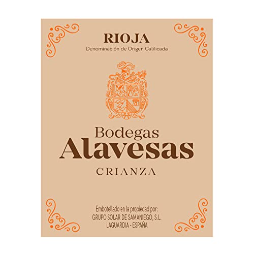 Bodegas Alavesas – Vino Tinto Crianza 2018 Denominación de Origen Calificada Rioja, Variedad Tempranillo, 12 meses en barrica – Caja de 3 botellas x 750 ml – Total: 2250 ml