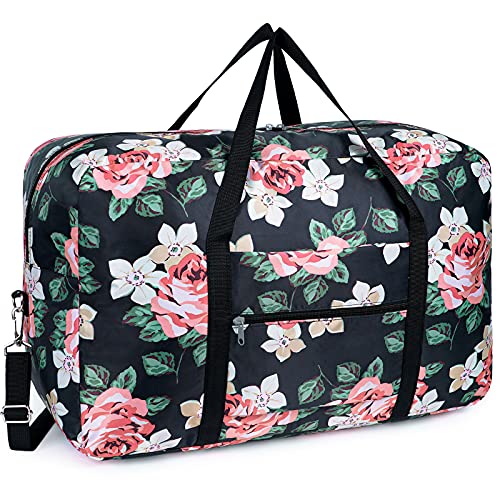 Bolsa de viaje plegable, de lona, ideal para fines de semana o para llevar al gimnasio, equipaje de mano, maleta para niñas, niños y mujeres, Peonía Negra, free,