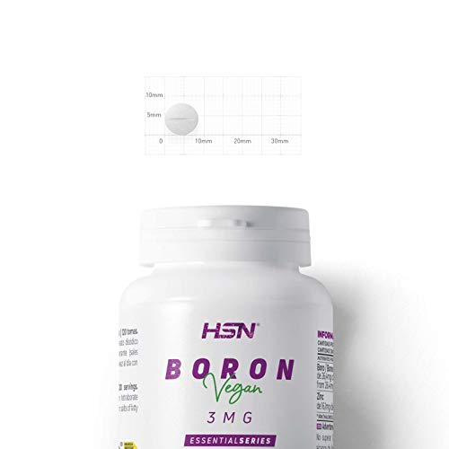 Boro de HSN | 3mg | Alta biodisponibilidad en forma de Borato Sódico | Oligoelemento Esencial | Con Zinc | No-GMO, Vegano, Sin Lactosa | 120 Tabletas