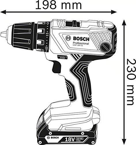 Bosch Professional 18V System GSR 18V-21 - Atornillador a batería (55 Nm, Ø máx. tornillo 10 mm, sin batería, en caja)