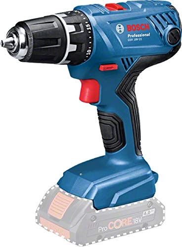 Bosch Professional 18V System GSR 18V-21 - Atornillador a batería (55 Nm, Ø máx. tornillo 10 mm, sin batería, en caja)