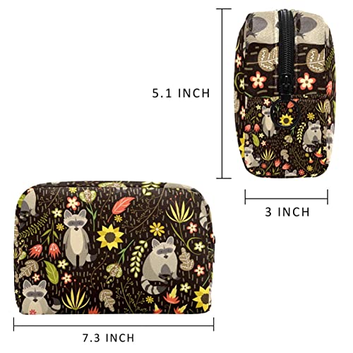 Bosque de dibujos animados mapache patrón floral viaje colgante neceser bolsa de maquillaje cosmético organizador rápido bolsa de maquillaje para mujeres niñas niños