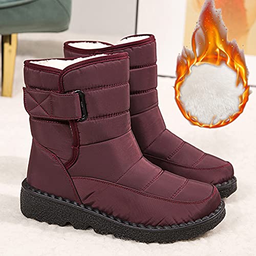 Botas de invierno para mujer, impermeables, forradas, para la nieve, para invierno, cálidas, de caña corta, botines para mujer, planas, antideslizantes, zapatos de senderismo, rojo, 37 EU