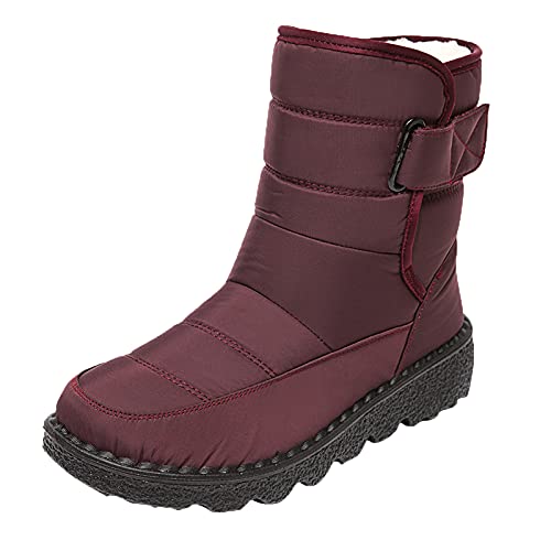 Botas de invierno para mujer, impermeables, forradas, para la nieve, para invierno, cálidas, de caña corta, botines para mujer, planas, antideslizantes, zapatos de senderismo, rojo, 37 EU