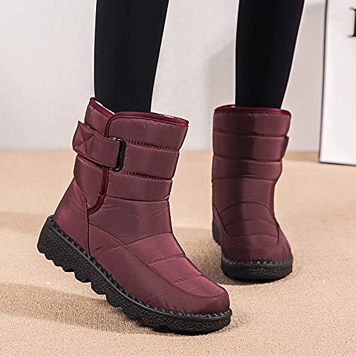 Botas de invierno para mujer, impermeables, forradas, para la nieve, para invierno, cálidas, de caña corta, botines para mujer, planas, antideslizantes, zapatos de senderismo, rojo, 37 EU