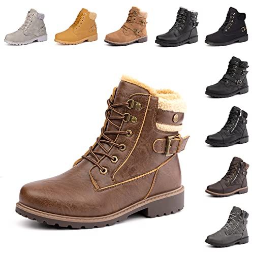 Botas Mujer Invierno Botines Mujer Forradas Nieve Zapatos de Invierno Antideslizantes con Cordones 3 Marrón-Oscuro EU 39