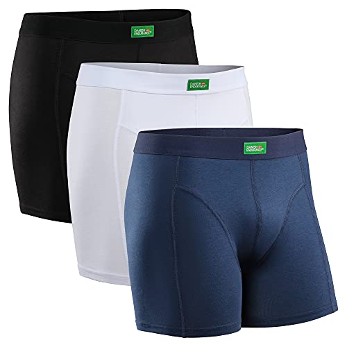 Boxer Calzoncillos Hombre Algodón Orgánico Pack de 3 Negro Azul Blanco (1 x Negro, 1 x Azul, 1 x Blanco), Large