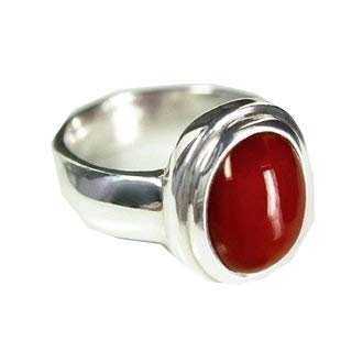 Brahmatells Coral Rojo Manzana Ovalada Anillo Rojo Gold Moonga Piedra Preciosa Suelta para Hombres Y Mujeres