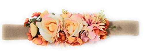 BRANDELIA Cinturones de Flores para Vestidos de Fiesta Mujer Cinturones Elásticos Mujer con Flores Artificiales, Cinta Beis Flores Naranja