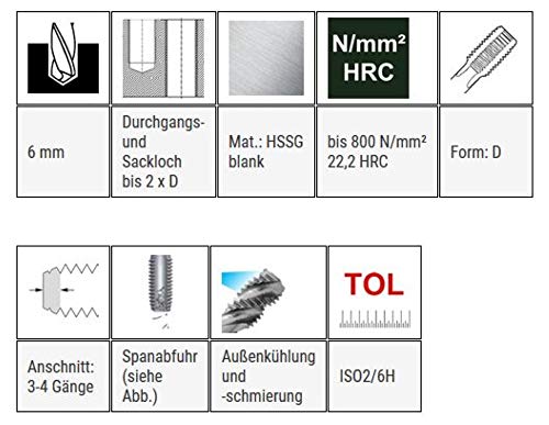 Broca de corte HSSG forma D - M 7 x 1,0 DIN 352 - Macho de roscar M7 | Macho de roscar