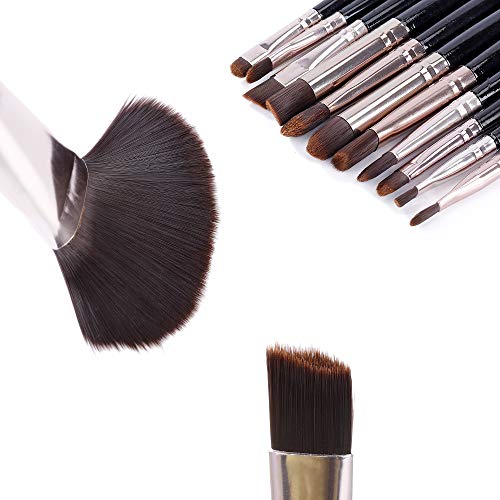 Brochas de Maquillaje 20 piezas Pinceles de Maquillaje Profesional Fibra Sintética para las Cejas, Facial, Base de Maquillaje, Polvos, Crema,Blush Concealers Kit de pinceles (Negro)