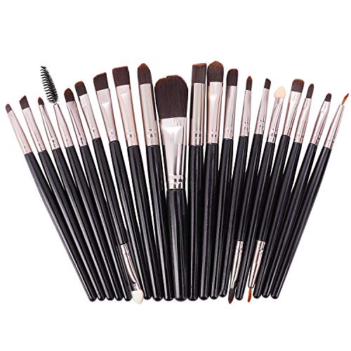 Brochas de Maquillaje 20 piezas Pinceles de Maquillaje Profesional Fibra Sintética para las Cejas, Facial, Base de Maquillaje, Polvos, Crema,Blush Concealers Kit de pinceles (Negro)