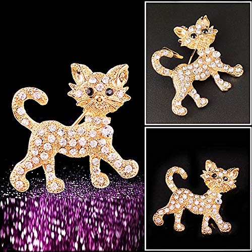 Broche de gato chapado en oro con diamantes de imitación de cristal, broche de solapa de moda para trajes de joyería accesorios para mujeres y hombres vestido