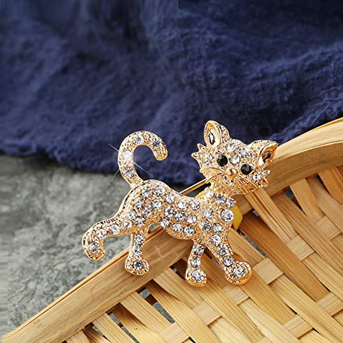 Broche de gato chapado en oro con diamantes de imitación de cristal, broche de solapa de moda para trajes de joyería accesorios para mujeres y hombres vestido