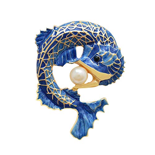 Broche de solapa con diseño de peces Koi, con forma de perla y perlas doradas, color dorado, para mujeres y niñas