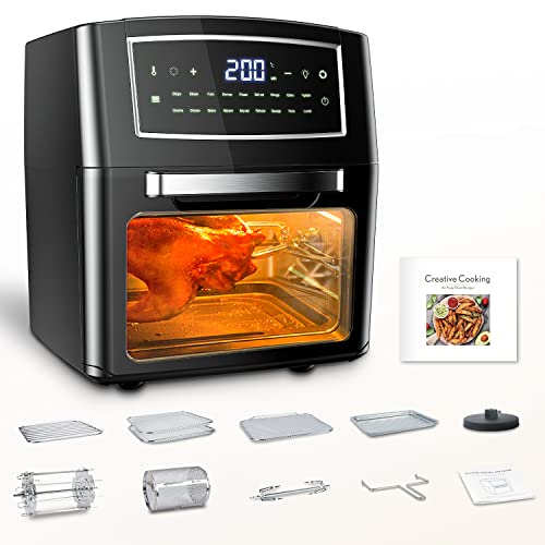 BSJKitchen Freidora de aire caliente, 12 l, freidora sin aceite, Air Fryer con 18 programas, función Keep Warm, pantalla táctil, temperatura regulable, sin BPA, 100 recetas, papel, AF12L-ES-V2