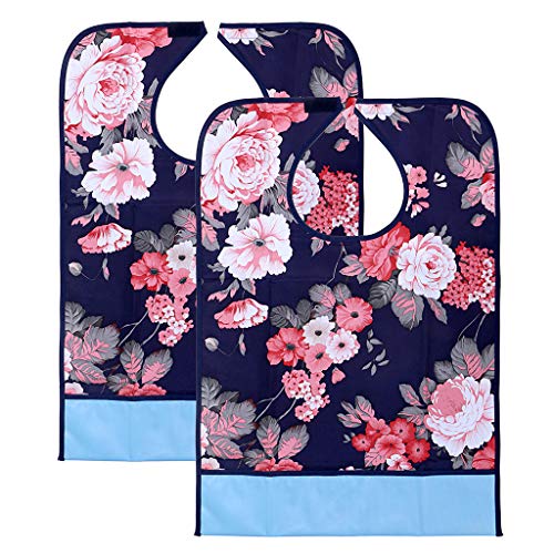 BTSKY Babaderos para Comido Bebido Impermeables 2Pcs Reutilizables para Adultos con Estampado de Flores Recogedor para Ropas Chaquetas Pantalones