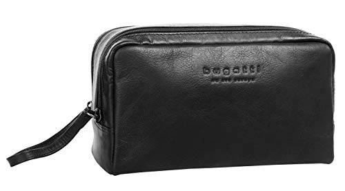 Bugatti Corso Neceser Hombre Piel, Bolsa de Aseo Elegante - Negro