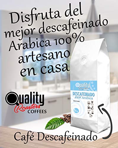 Café en grano natural. Quality Roasters Coffees. Descafeinado. 100% Arábica. 1Kg. Tueste Medio. Tostado artesanal.