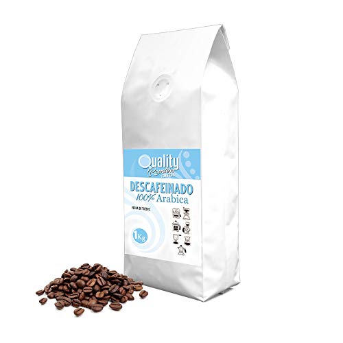 Café en grano natural. Quality Roasters Coffees. Descafeinado. 100% Arábica. 1Kg. Tueste Medio. Tostado artesanal.