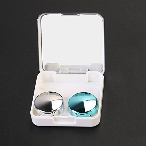 Caja de Lentes de Contacto Kit de Viaje ROSENICE Estuche Lentillas con Pinza Aplicador Palo Botella de Solución Espejo Incorporado (Blanco Plata)