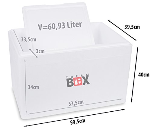 Caja térmica Caja de espuma de poliestireno XXL 61 litros - Caja térmica para alimentos y bebidas - Refrigerador y calentador de espuma de poliestireno (exterior 59,5x39,5x40cm) Reutilizable