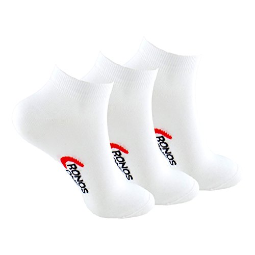 Calcetines DEPORTE (3 pares) SIN COSTURAS tobilleros para hombre o mujer. Mantiene el pie seco. Ideal para tenis, pádel. Puño antipresión. 80% - algodón. (Blanco, eu: 35-40 // uk: 2-6)