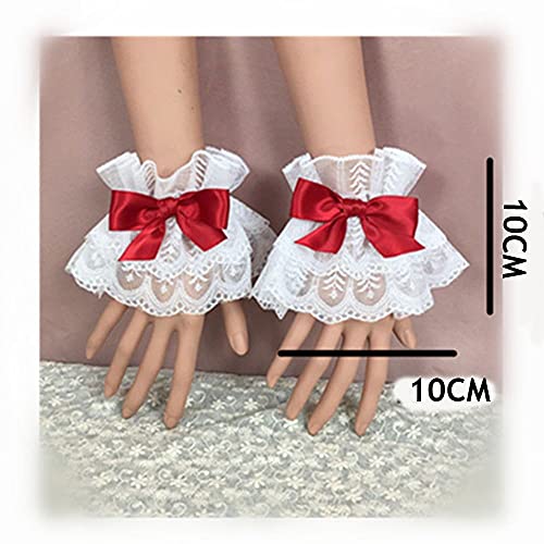 Caliente Bowknot Encaje Multicolor Muñeca Puños Lolita Mano Manga Dulce Volantes, naranja, Talla única