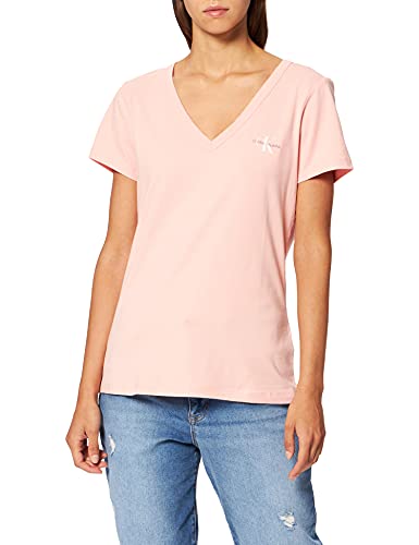 Calvin Klein Jeans Camiseta Delgada con Cuello en V con Monograma, Blossom, S para Mujer