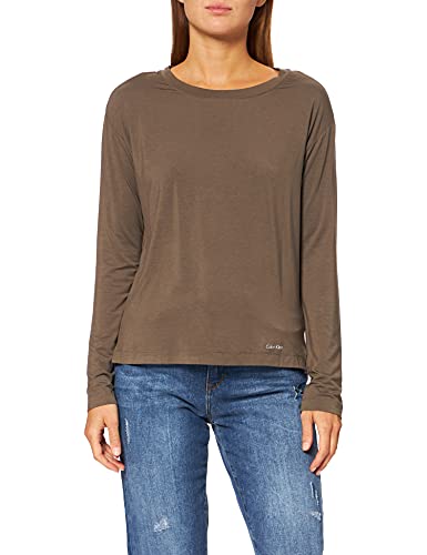 Calvin Klein L/S Cuello en V Camiseta de Pijama, Platinum Grey, L para Mujer