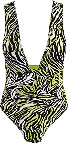 Calvin Klein Plunge One Piece-rp-Print Parte Superior de Bikini, Tangled Tiger Direct Green, S para Mujer