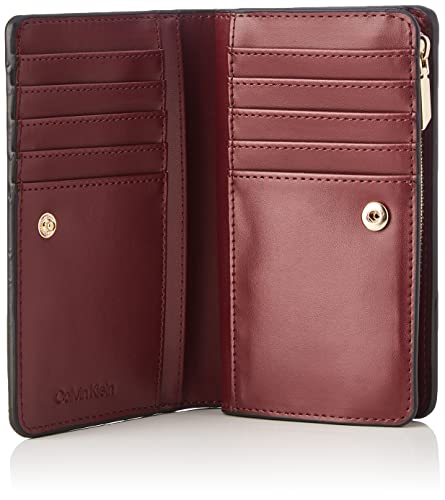 Calvin Klein Re-Lock Billfold French Wallet, Accesorio de Viaje-Billetera Plegable Triple para Mujer, Bordeaux, Talla única