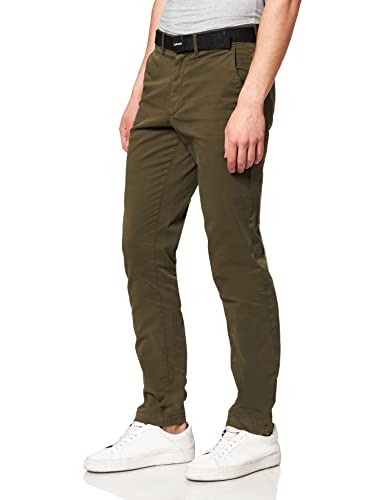 Calvin Klein Slim FIT Garment Dye Chino Belt Pantalones Informales, Forest Night, 30W/32L para Hombre