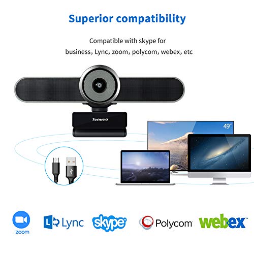 Cámara web para videoconferencia Tenveo AV200pro, HD 1080K, campo de visión de 124 °, rotación de 360 ​​°, micrófono de altavoz integrado, uso diario en casa o sala de reuniones pequeña, gris plateado