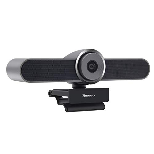 Cámara web para videoconferencia Tenveo AV200pro, HD 1080K, campo de visión de 124 °, rotación de 360 ​​°, micrófono de altavoz integrado, uso diario en casa o sala de reuniones pequeña, gris plateado