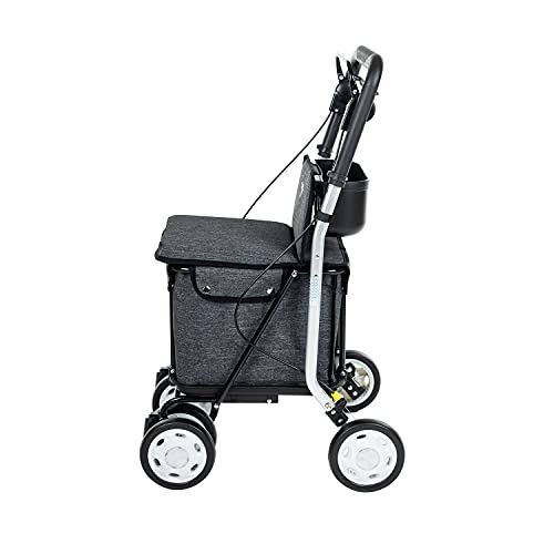 Carlett Carro de la Compra 4 Ruedas con Asiento | Lett800 Senior Comfort | Carrito Andador Plegable con Bolsa Extraíble 29L/15kg y Bandeja Portaobjetos, Gris