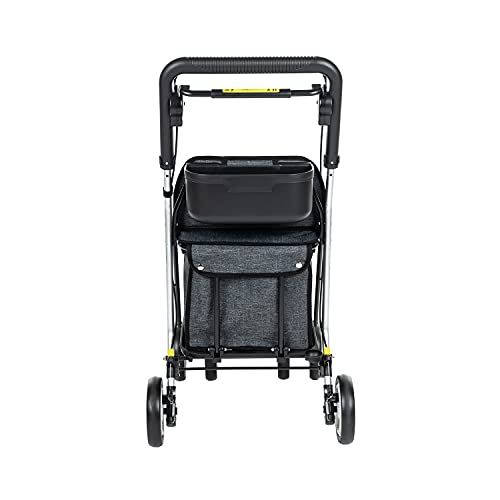 Carlett Carro de la Compra 4 Ruedas con Asiento | Lett800 Senior Comfort | Carrito Andador Plegable con Bolsa Extraíble 29L/15kg y Bandeja Portaobjetos, Gris