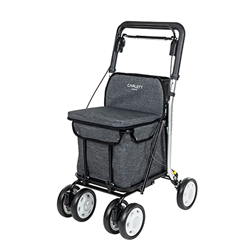 Carlett Carro de la Compra 4 Ruedas con Asiento | Lett800 Senior Comfort | Carrito Andador Plegable con Bolsa Extraíble 29L/15kg y Bandeja Portaobjetos, Gris