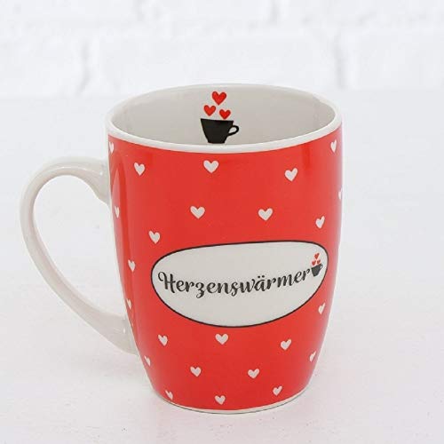 CasaJame Cocina Cubertería Vajilla Taza Grande Café Americano Té de Hierbas Motivo Herzenswärmer Corazón Cálido Fondo Rojo y Corazones Blancos