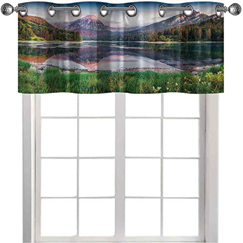 Cenefa de cocina, Swiss Lake Obersee Near Nafels Village Suiza Europa Scenic Summer Sunrise, 127 cm W x 45 cm L Valence Cortinas para ventanas, multicolor